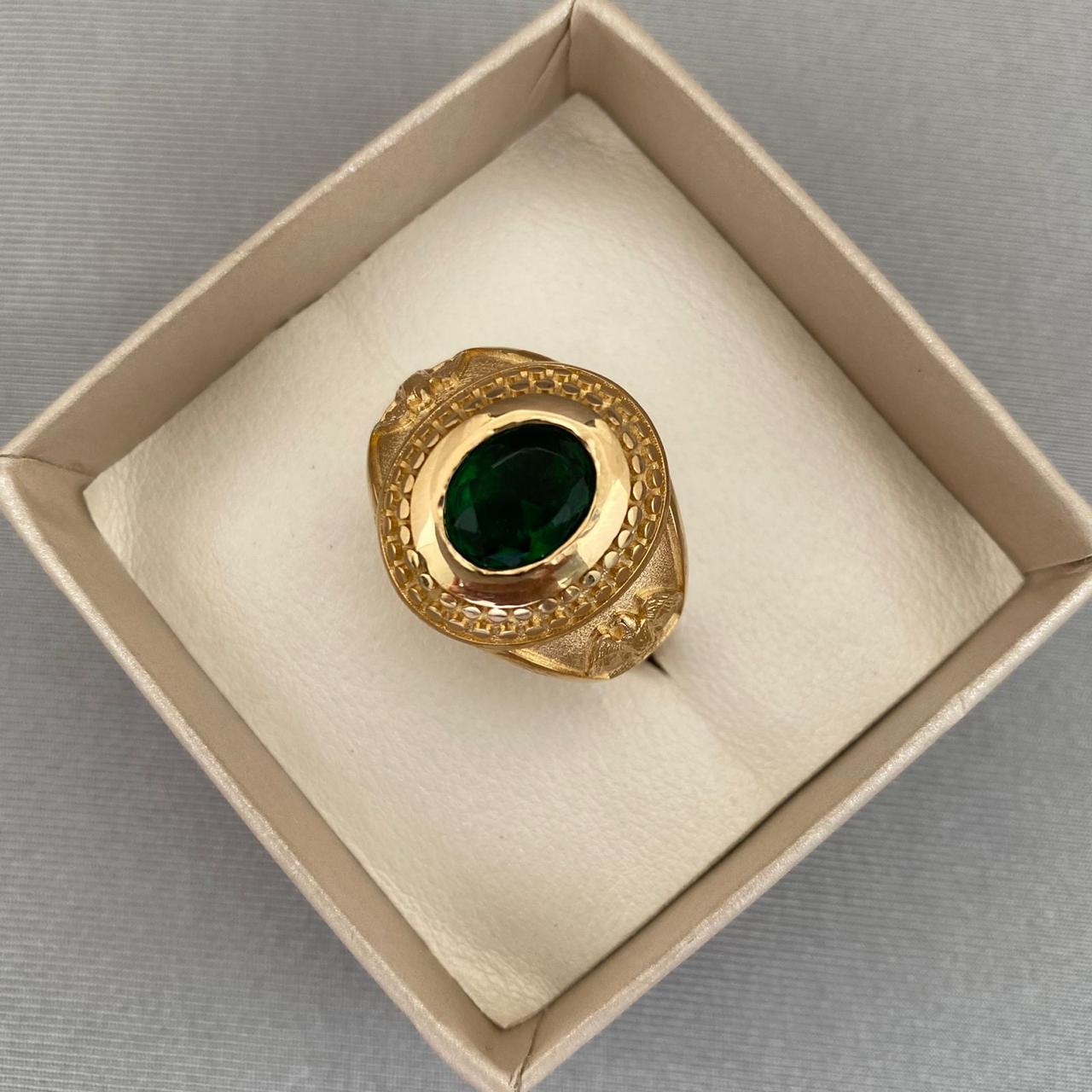 Anillo circon verde grabado lateral (POR FABRICACION) Oro amarillo 18k / Talla 10 / 17,0 Gr